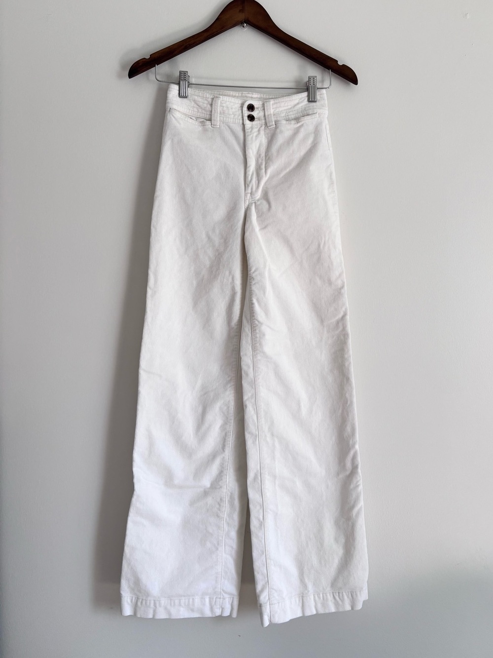 Faherty Wide Leg Pants Womens 24x32 Egret High Rise Corduroy Organic Stretch
